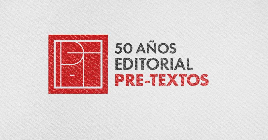 Logo de la editorial PRE-TEXTOS junto al texto 50 años editorial pre-textos